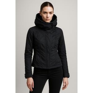 JNBY Women’s Black High Collar Jacket Size L Asymmetrical Zip Modern Minimalist